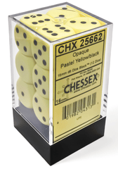 Chessex Dice: 16mm D6 12ct Opaque Pastel Yellow Black CHX25662